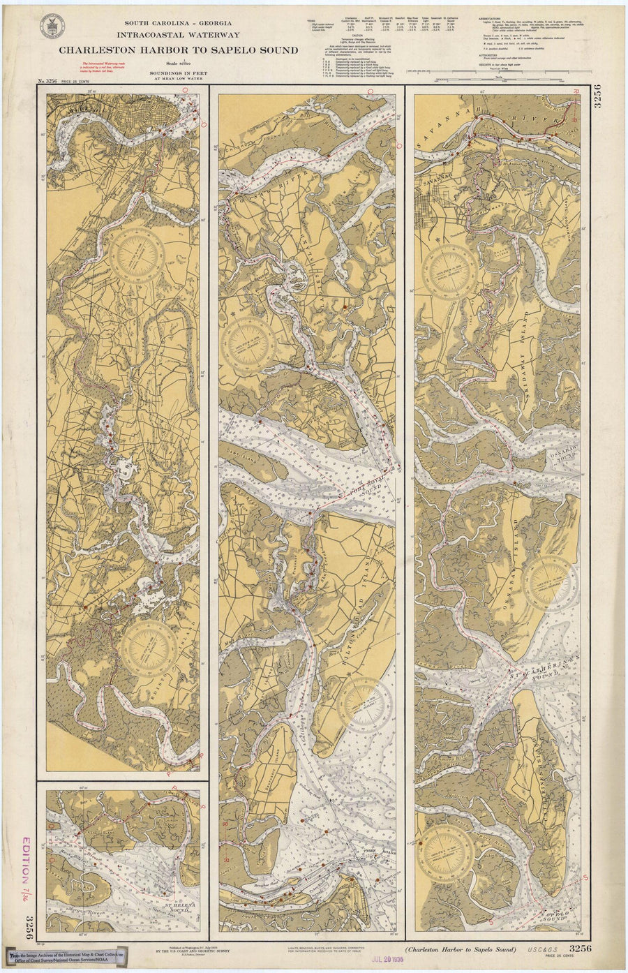 Intracoastal Waterway - Charleston Harbor to Sapelo Sound Map -1936