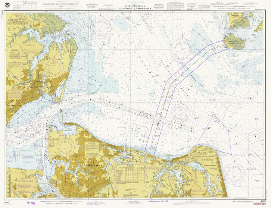 Chesapeake Bay - Cape Charles to Norfolk Harbor Map 1977