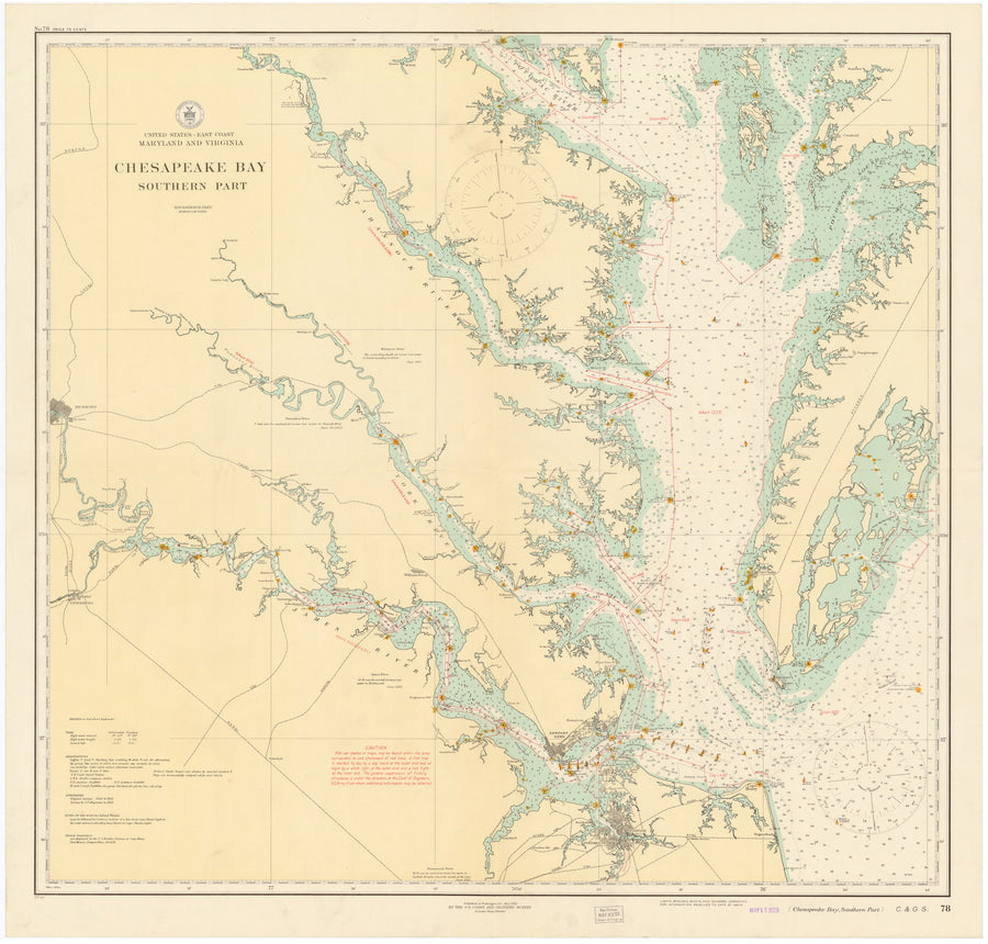 Chesapeake Bay (Southern Part) Map - 1923