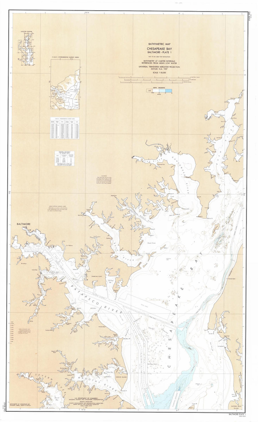 Chesapeake Bay Bathymetric Map - PLATE 1