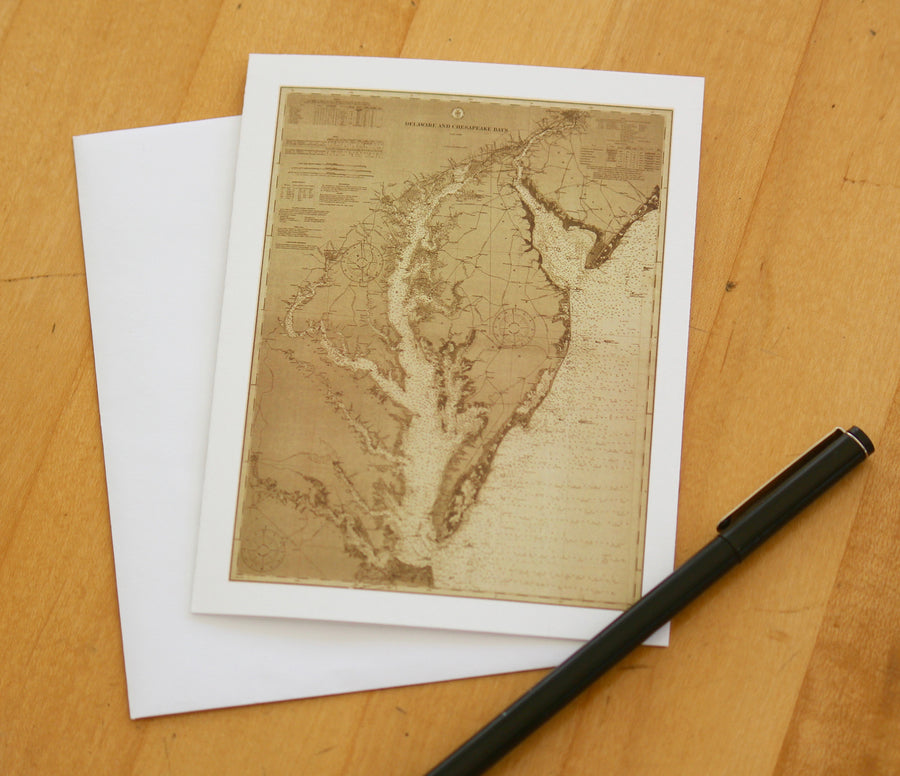 Chesapeake Bay & Delaware Bay Map Notecards (1912) 4.25"x5.5"
