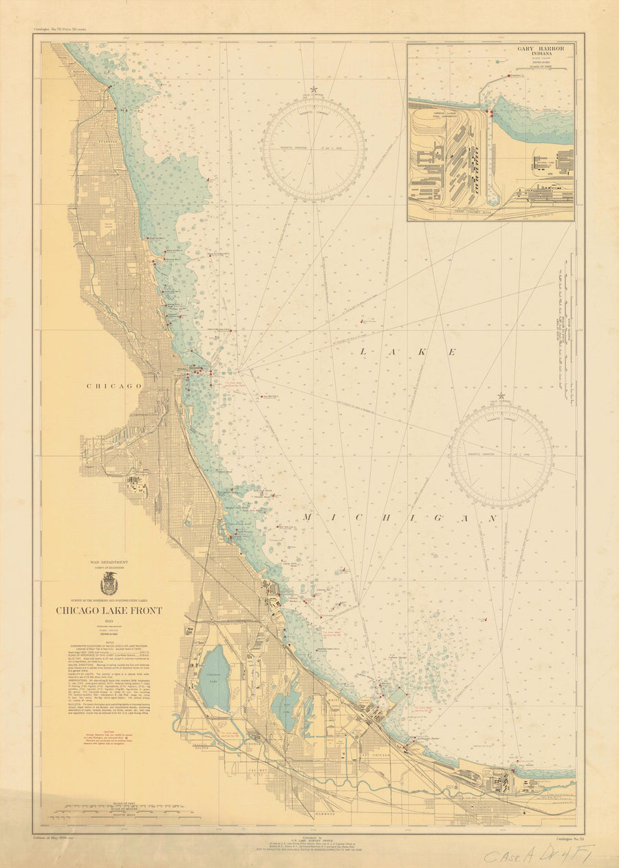 Lake Michigan - Chicago Lake Front Map - 1939
