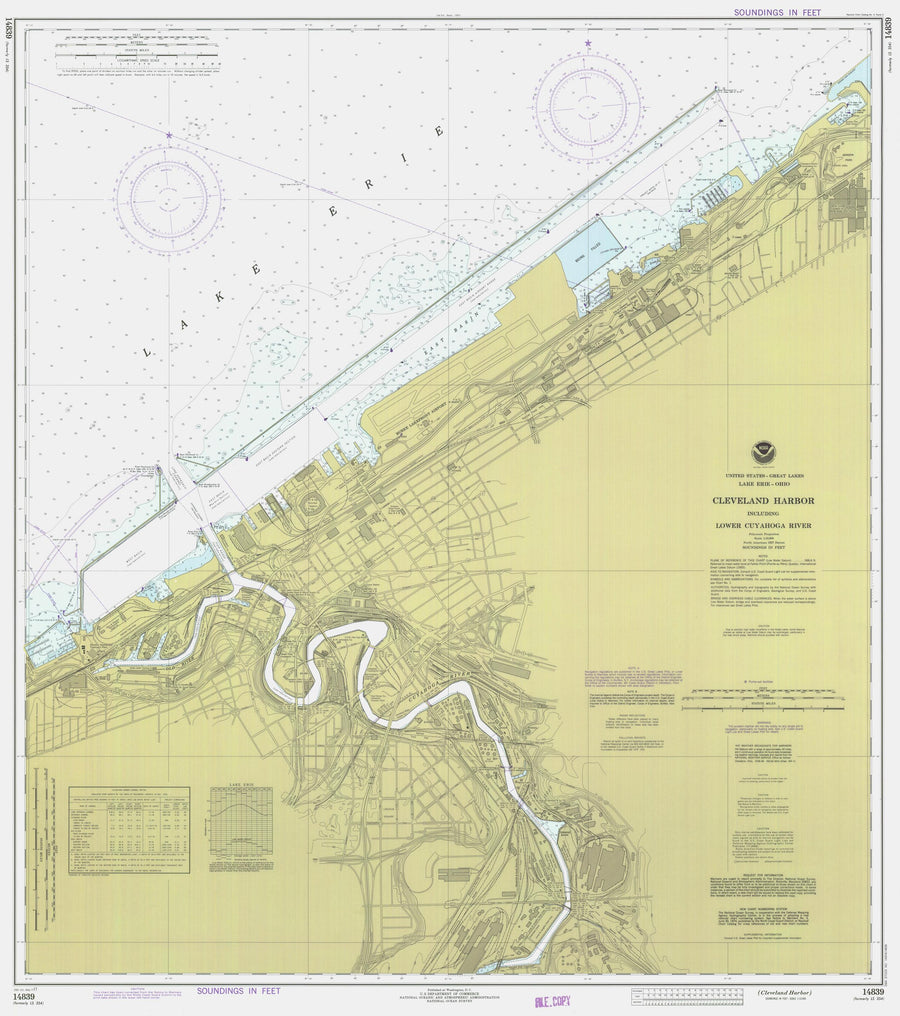 Cleveland Harbor and Lower Cayuga River Map - 1977