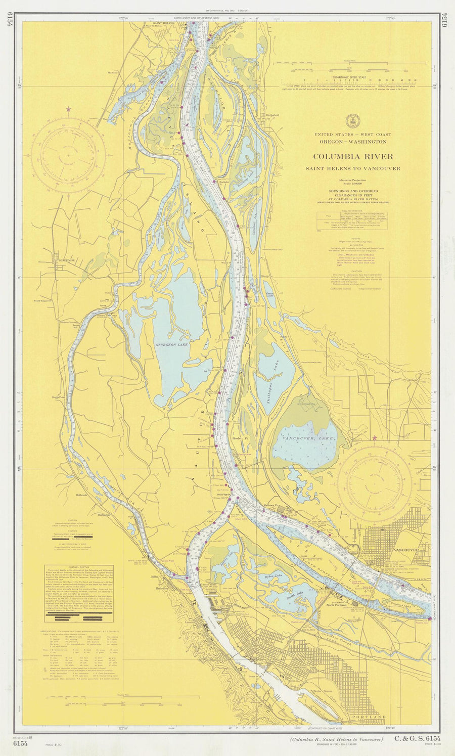 Columbia River Map - St. Helens to Vancouver 1968