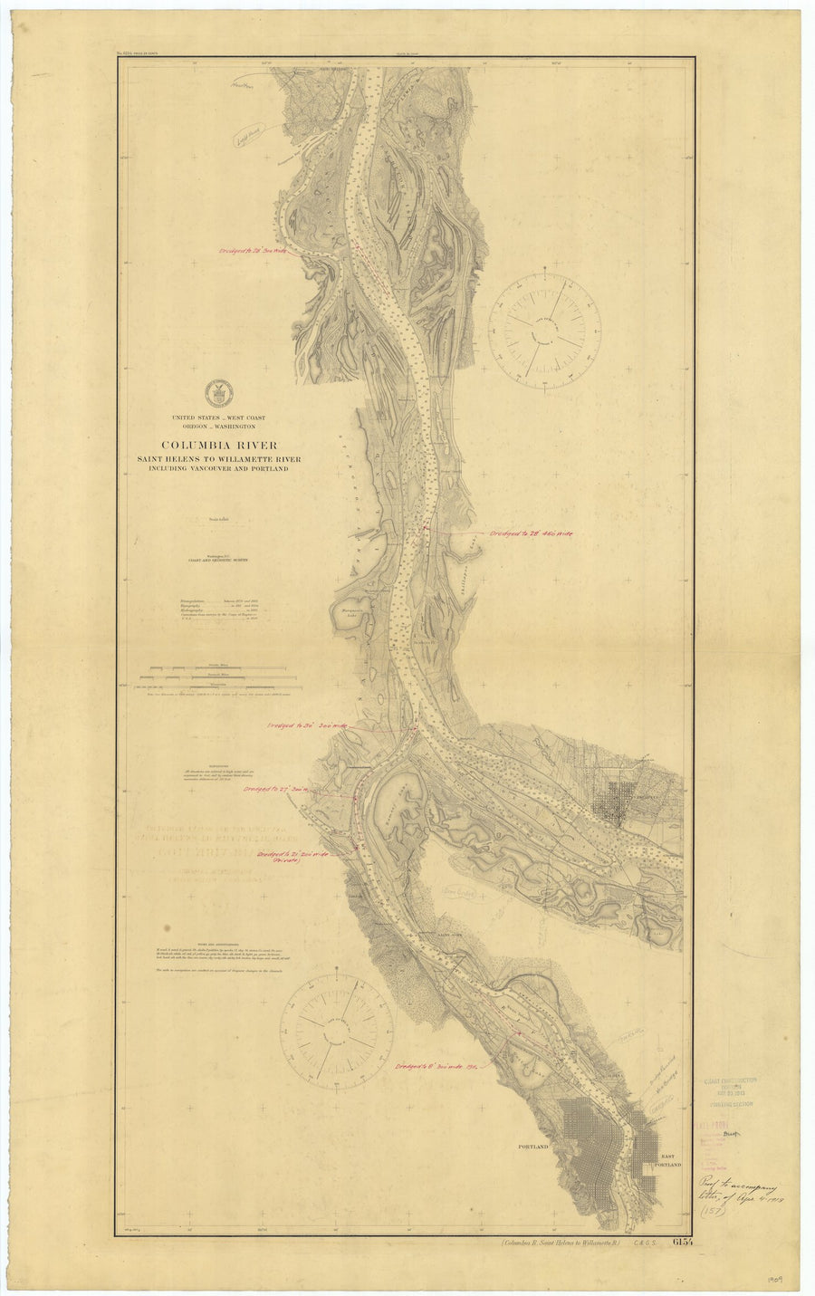 Columbia River Map - St. Helens to Willamette River -1909