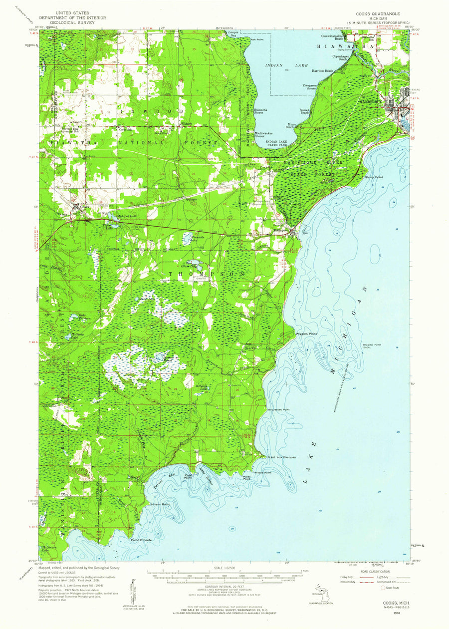 Cooks, Michigan Topographic Map - 1958