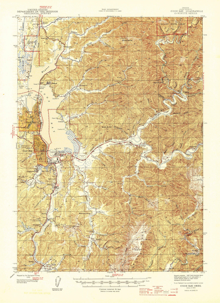 Coos Bay Topographic Map -1945