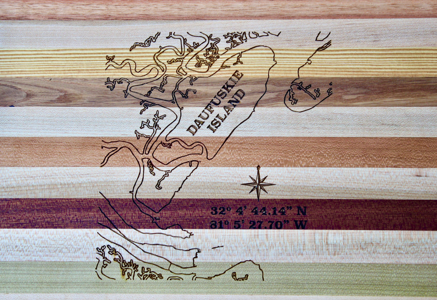 Daufuskie Island Map Engraved Wooden Serving Board & Bar Board