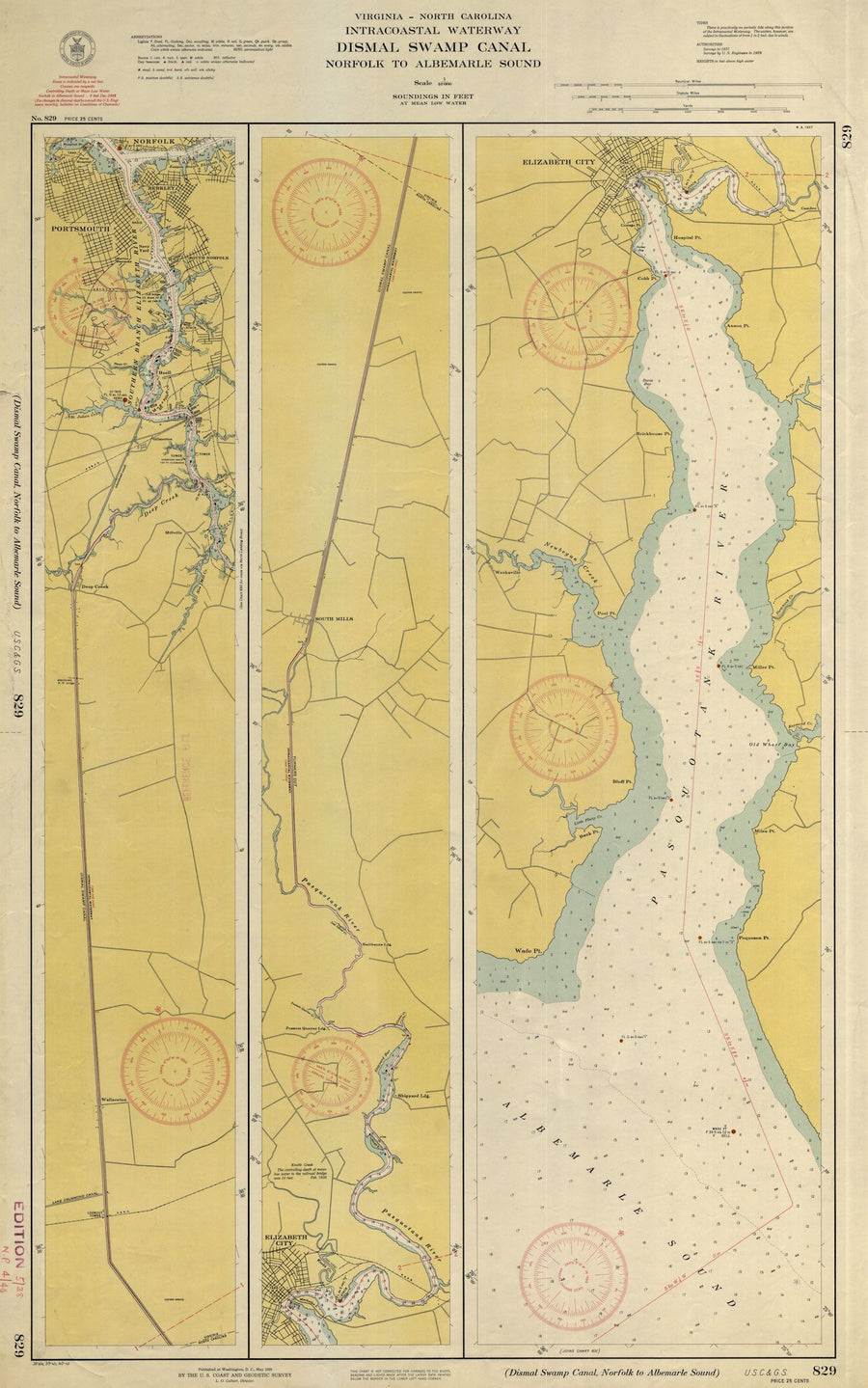 Dismal Swamp Canal - Intracoastal Waterway Map - 1940