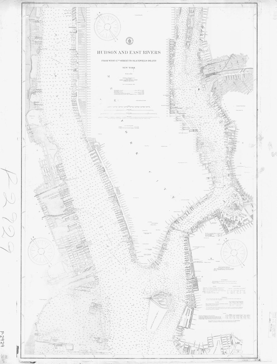 Hudson River & East River Map - 1906 (B&W)