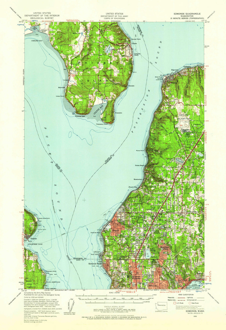Edmonds Washington Topographic Map 1953