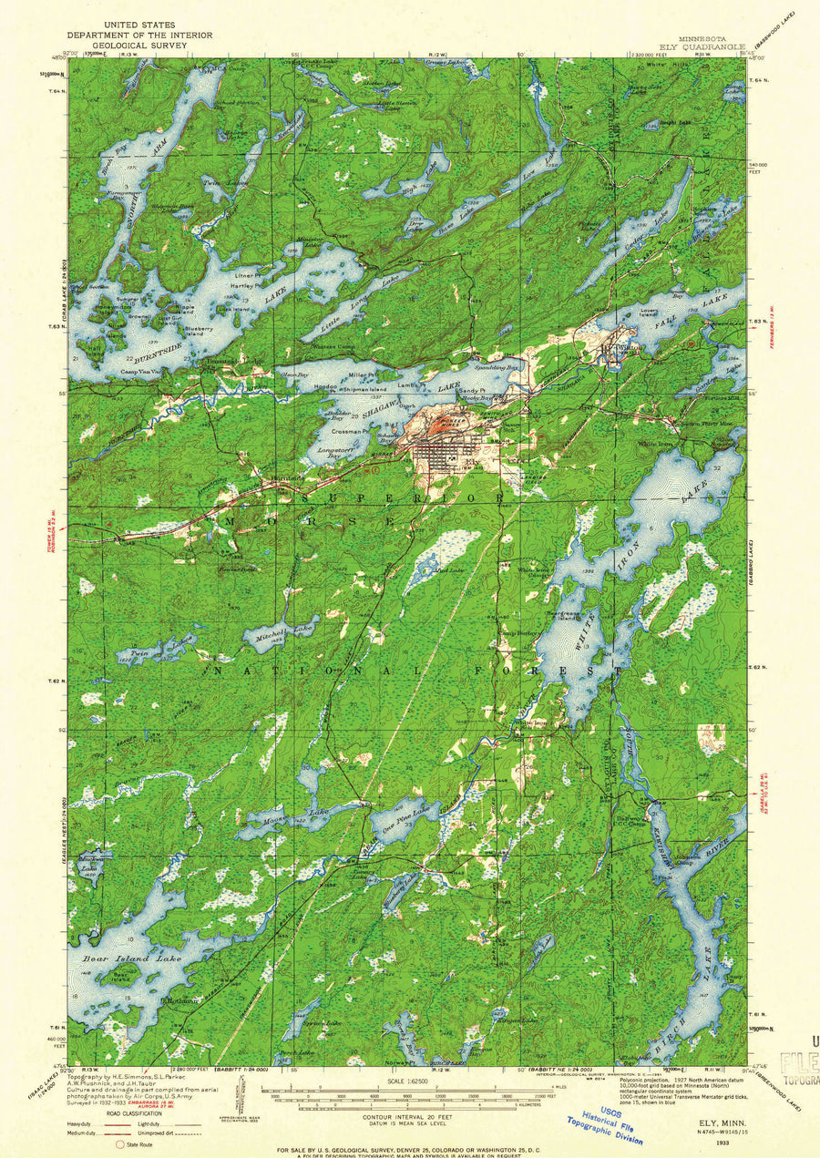 Ely Minnesota Topographical Map 1933 โ HullSpeed Designs