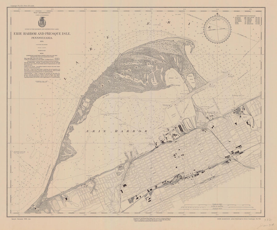 Erie Harbor and Presque Isle Map - 1934