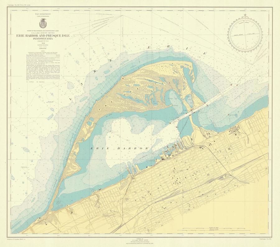 Erie Harbor and Presque Isle Map - 1946