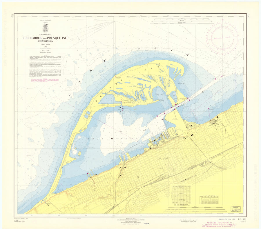 Erie Harbor and Presque Isle Map - 1965