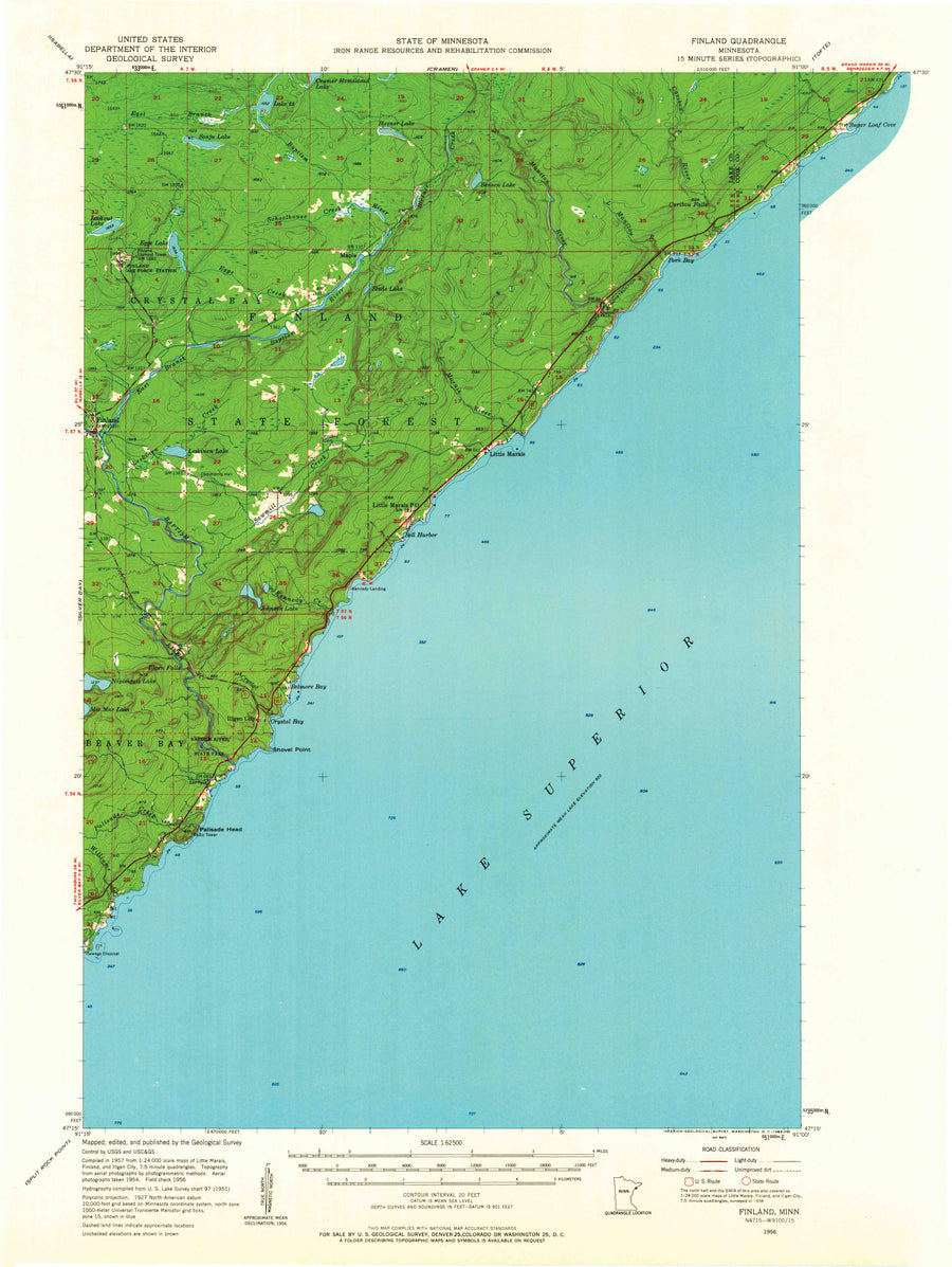 Finland Minnesota Topographic Map - 1956