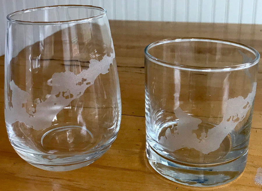 Fishers Island Map Engraved Glasses