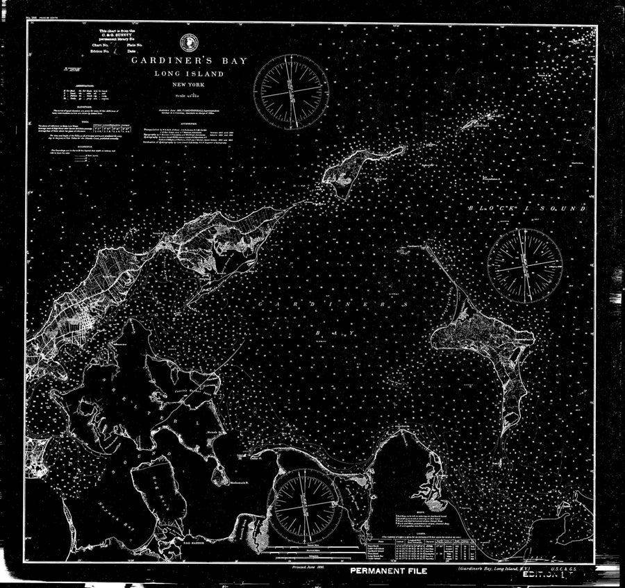 Gardiner's Bay Long Island Sound - Map (Black) - 1891
