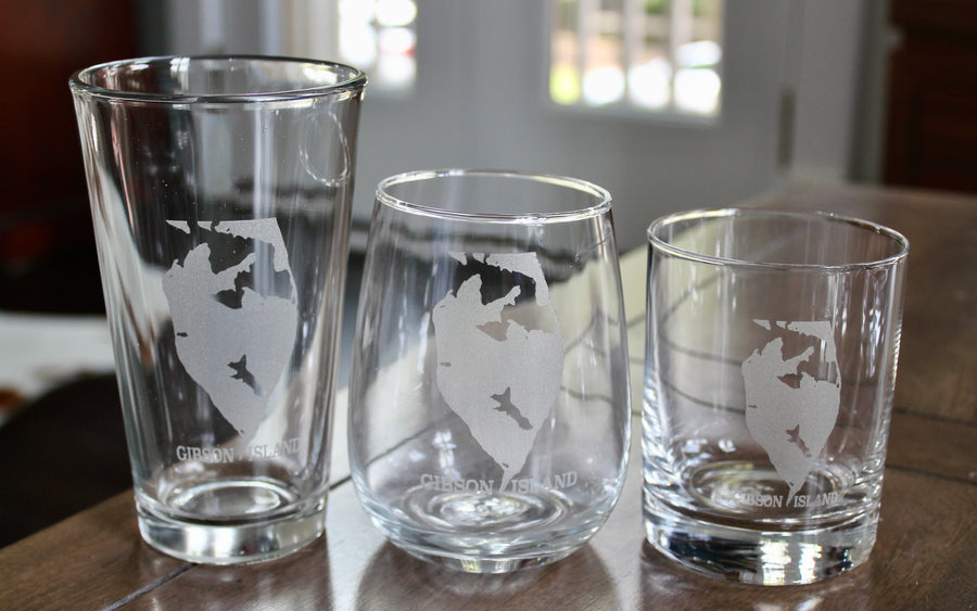 Gibson Island Map Engraved Glasses