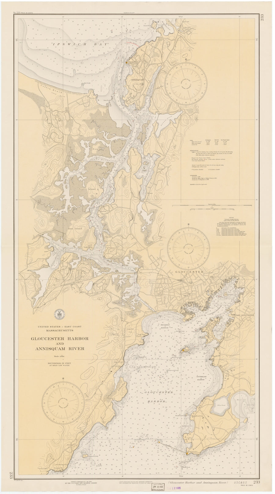 Gloucester Harbor & Annisquam River Map - 1935