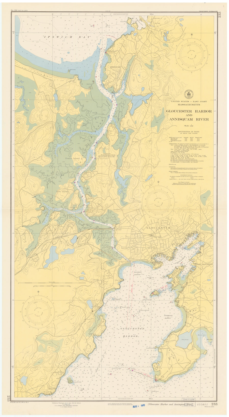 Gloucester Harbor & Annisquam River Map - 1949
