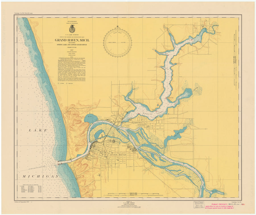 Lake Michigan Map - Grand Haven, Spring Lake and Lower Grand River - 1949
