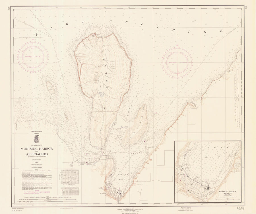 Grand Island Michigan Map - 1965