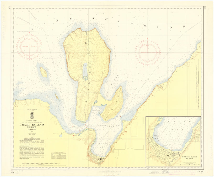 Grand Island Michigan Map - 1958