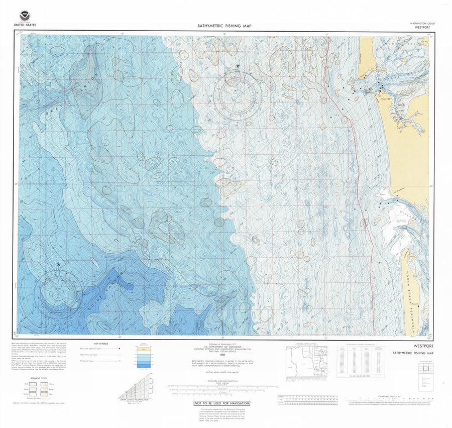 Gray's Harbor and Willapa Bay Bathymetric Fishing Map F51 - 1987