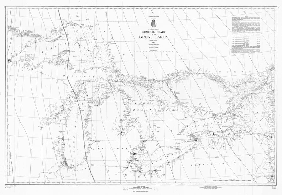 Great Lakes Map (Black & White) - 1967