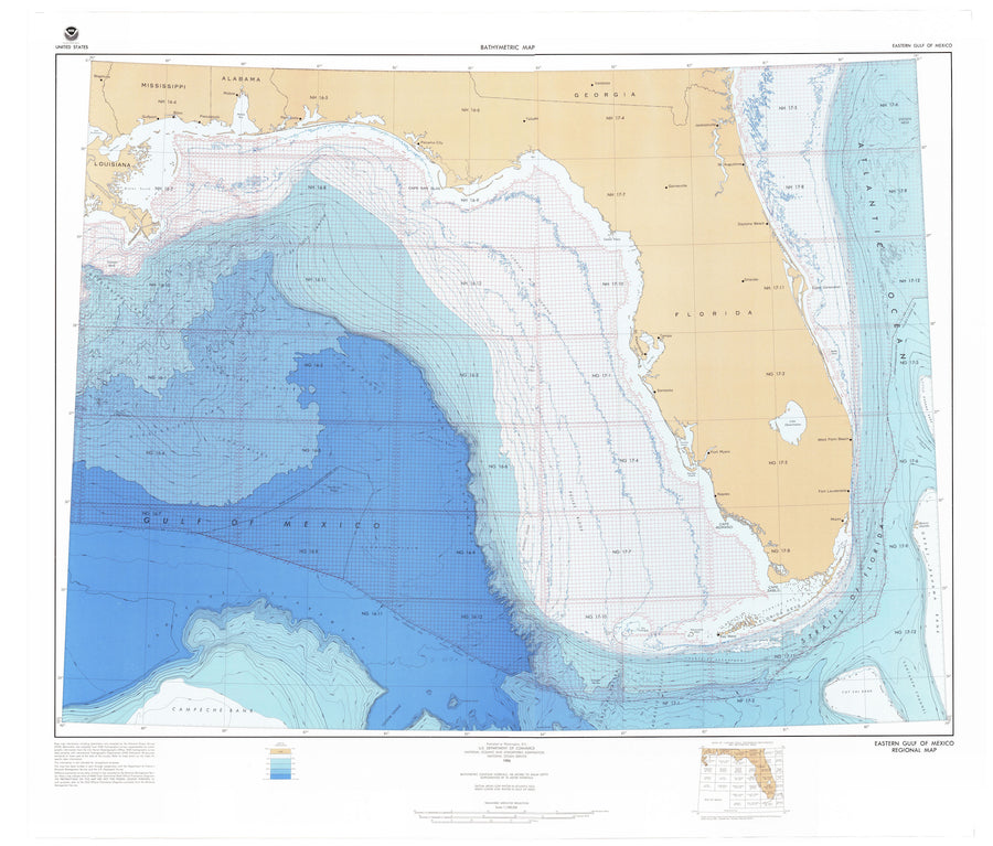 Gulf of Mexico Bathymetric Fishing Map  - 1986