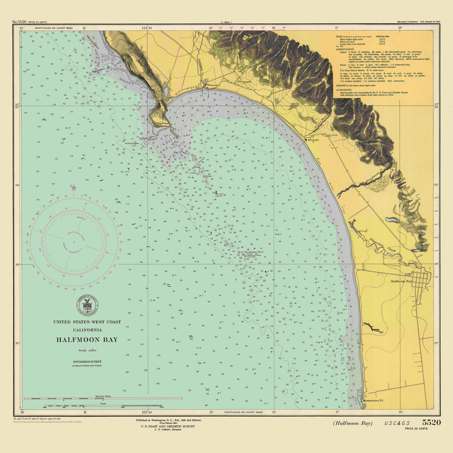 Half Moon Bay California Map 1947 - Colored