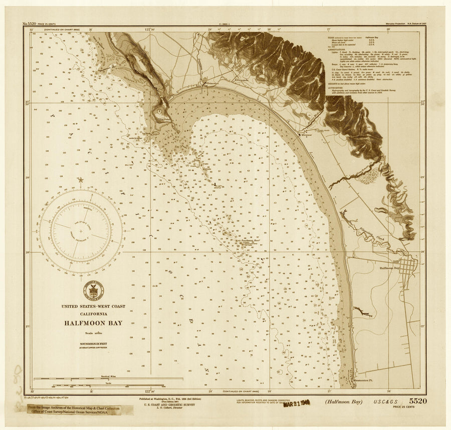 Half Moon Bay California Historical Map 1947 - (Sepia)