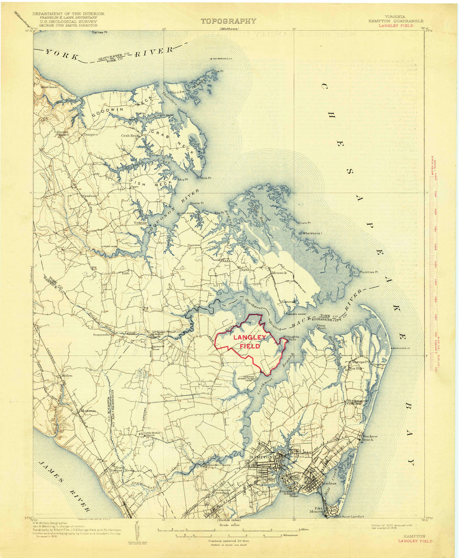 Hampton Virginia Map - Chesapeake Bay 1907