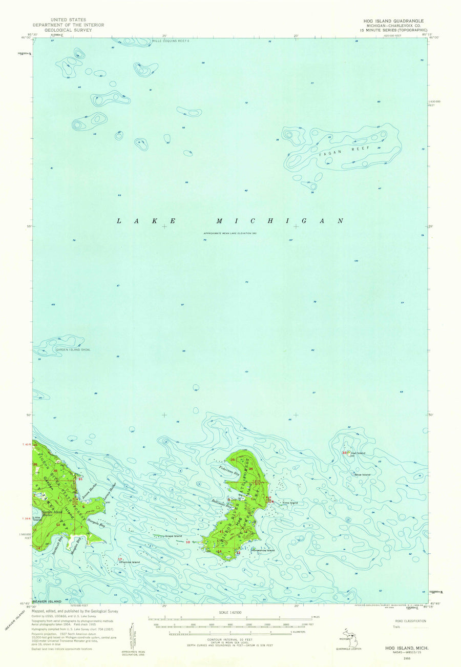 Hog Island Topographic Map - 1955