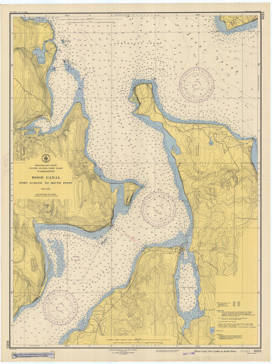 Hood Canal - Port Ludlow to South Point Map - 1947