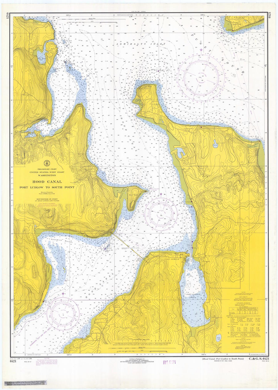 Hood Canal - Port Ludlow to South Point Map - 1969
