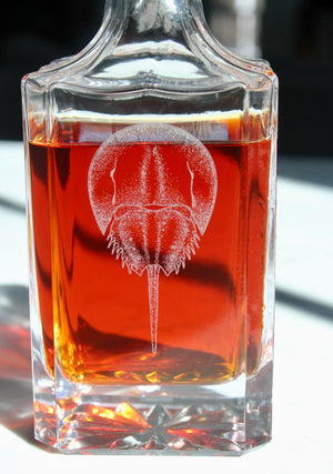 Horseshoe Crab Engraved Whiskey Decanter - 26oz Square Crystal Decanter with Stopper