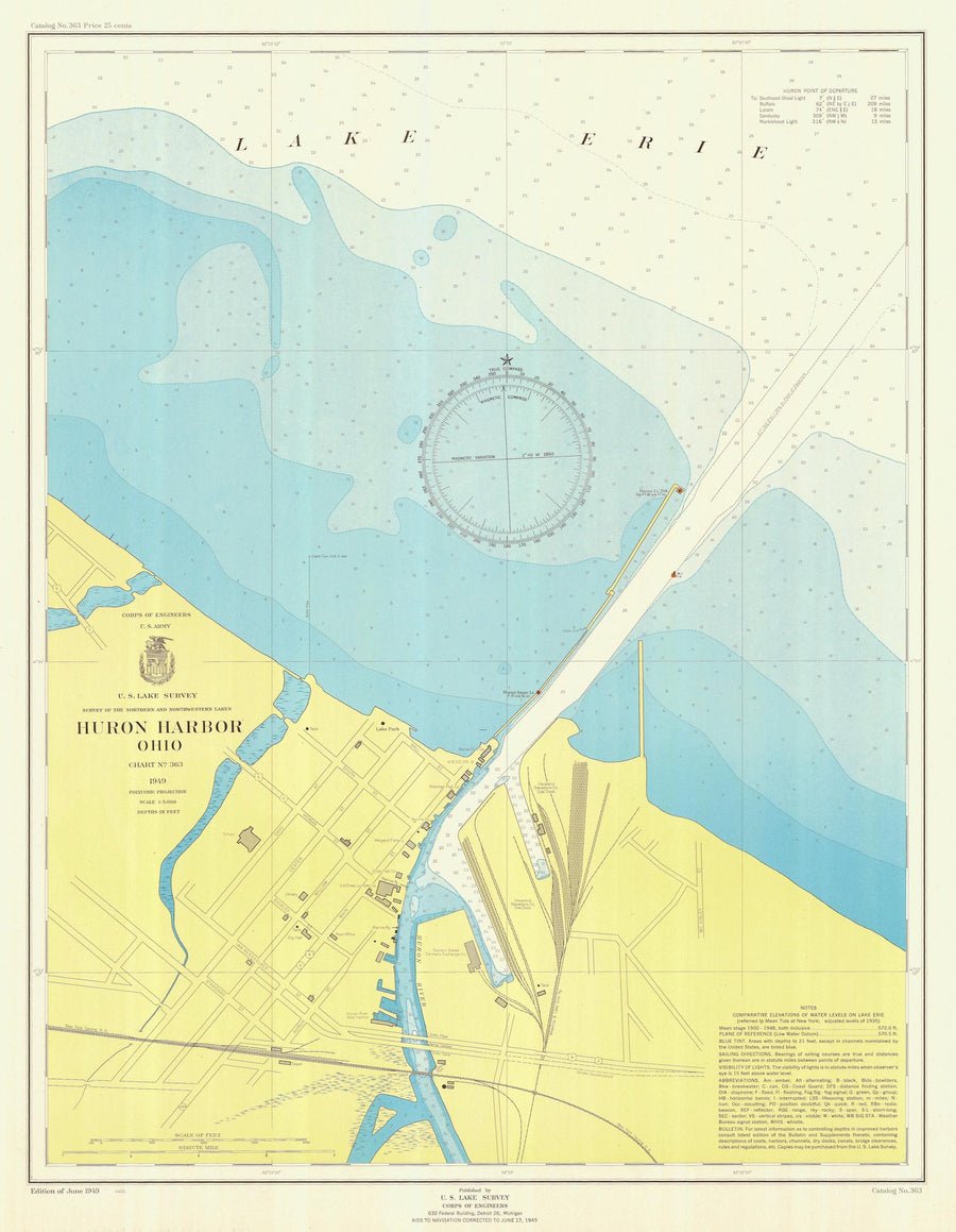 Huron Harbor Map - Lake Erie Chart - 1949
