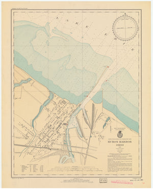 Huron Harbor Map - Lake Erie Chart - 1935