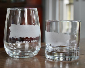 Puerto Rico Map Engraved Glasses