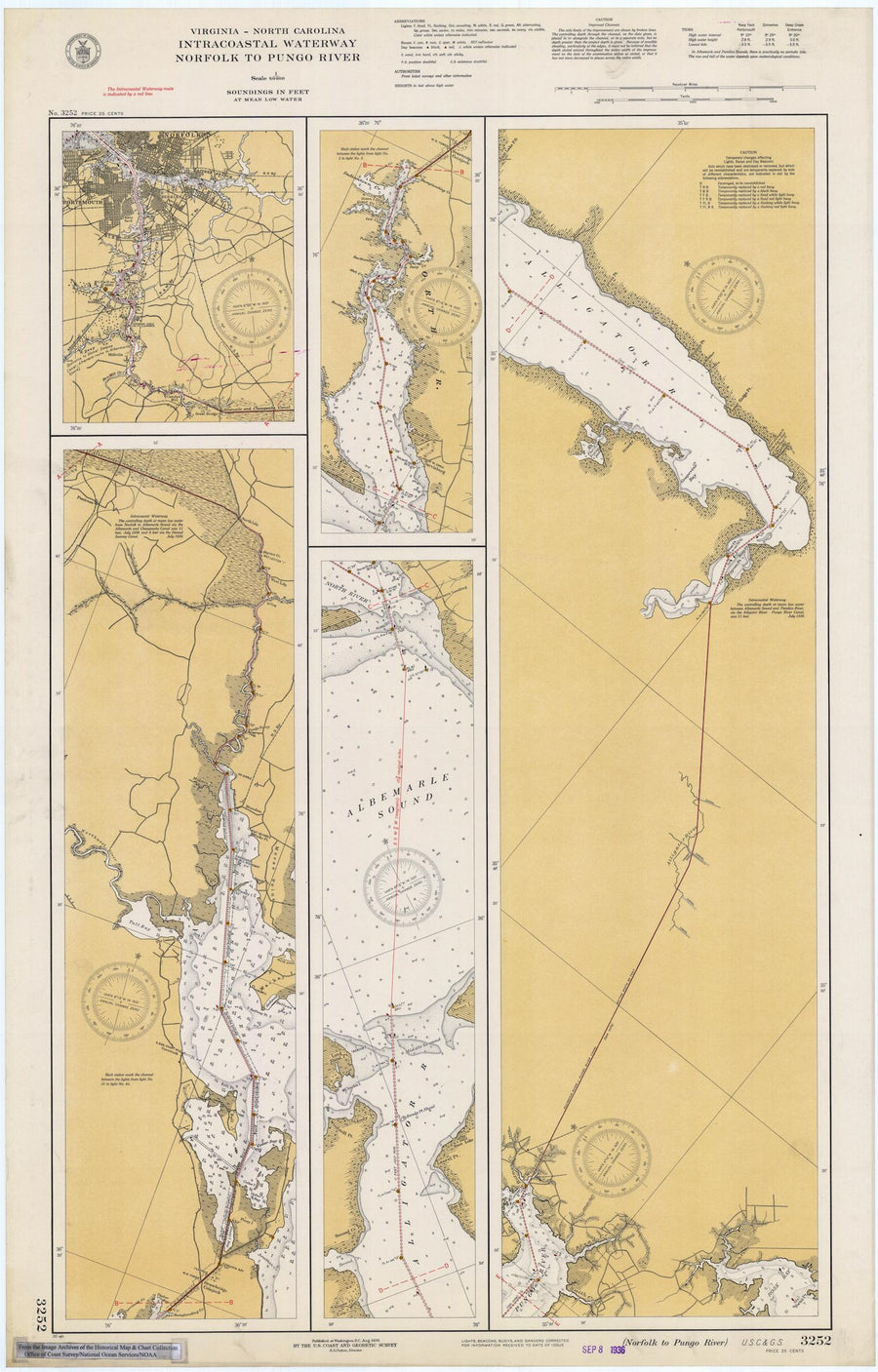 Intracoastal Waterway Map - Norfolk to Pungo River - 1936