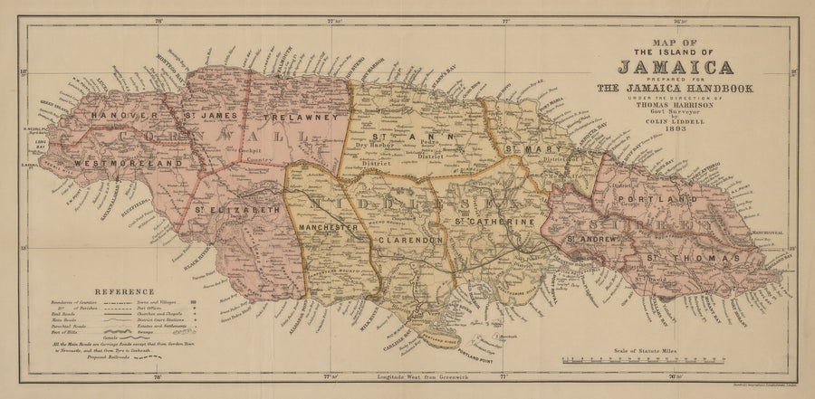 Jamaica Map - 1893