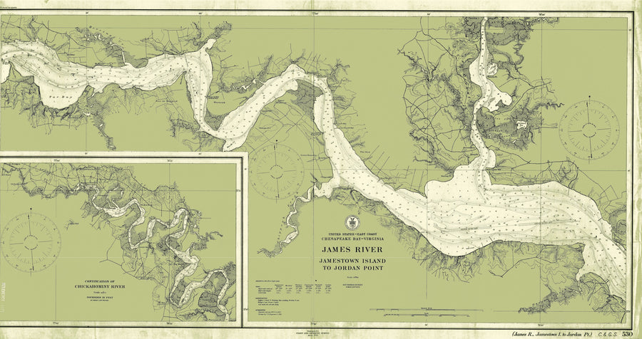 James River - Jamestown Island to Jordan Point Map - 1912