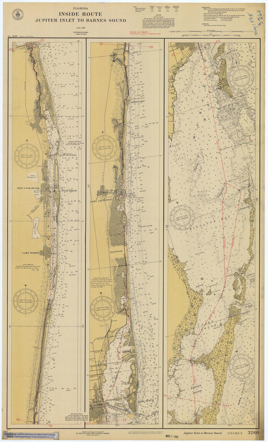 Jupiter Inlet to Barnes Sound Map - 1928