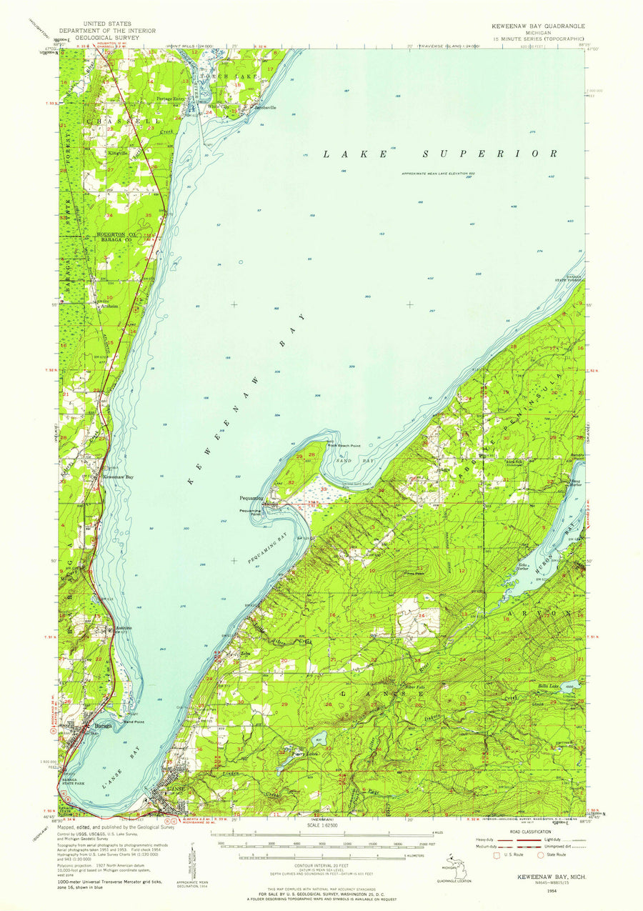 Keweenaw Bay Topographic Map - 1954