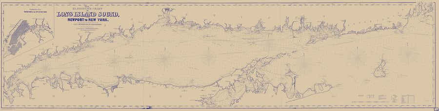 Long Island Sound - Newport to New York Map (Navy & Cream)