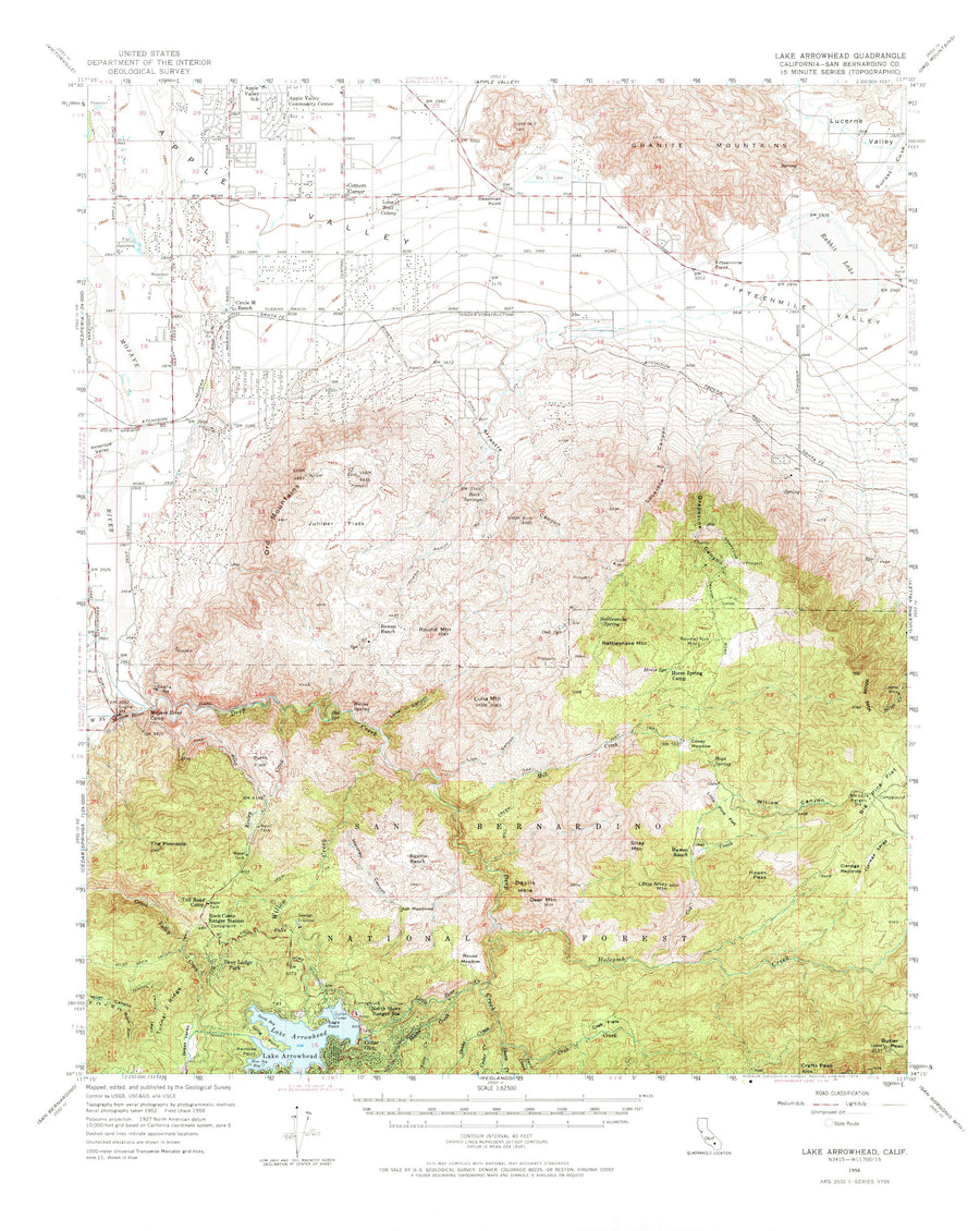 Lake Arrowhead California Topographic Map 1956