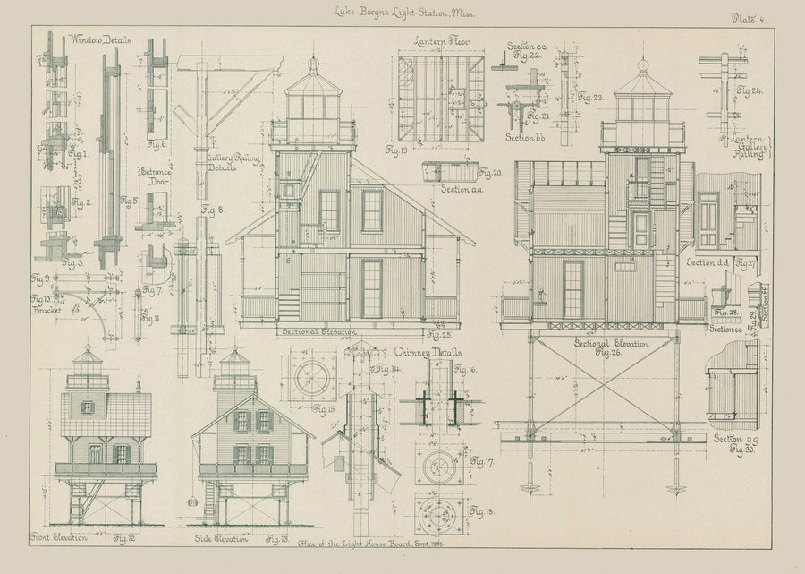 Lake Borgne (LA) Light Station Blueprint - 1888