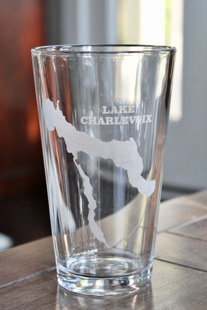 Lake Charlevoix Map Engraved Glasses